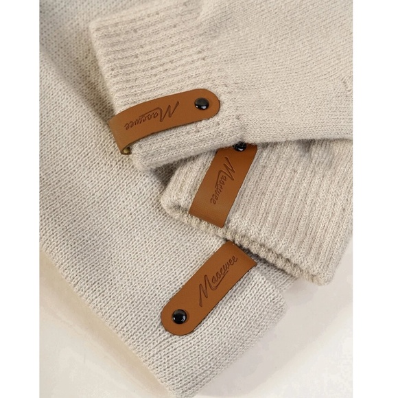 Knit Beanie Hat and Gloves Set in Beige - Picture 3 of 3